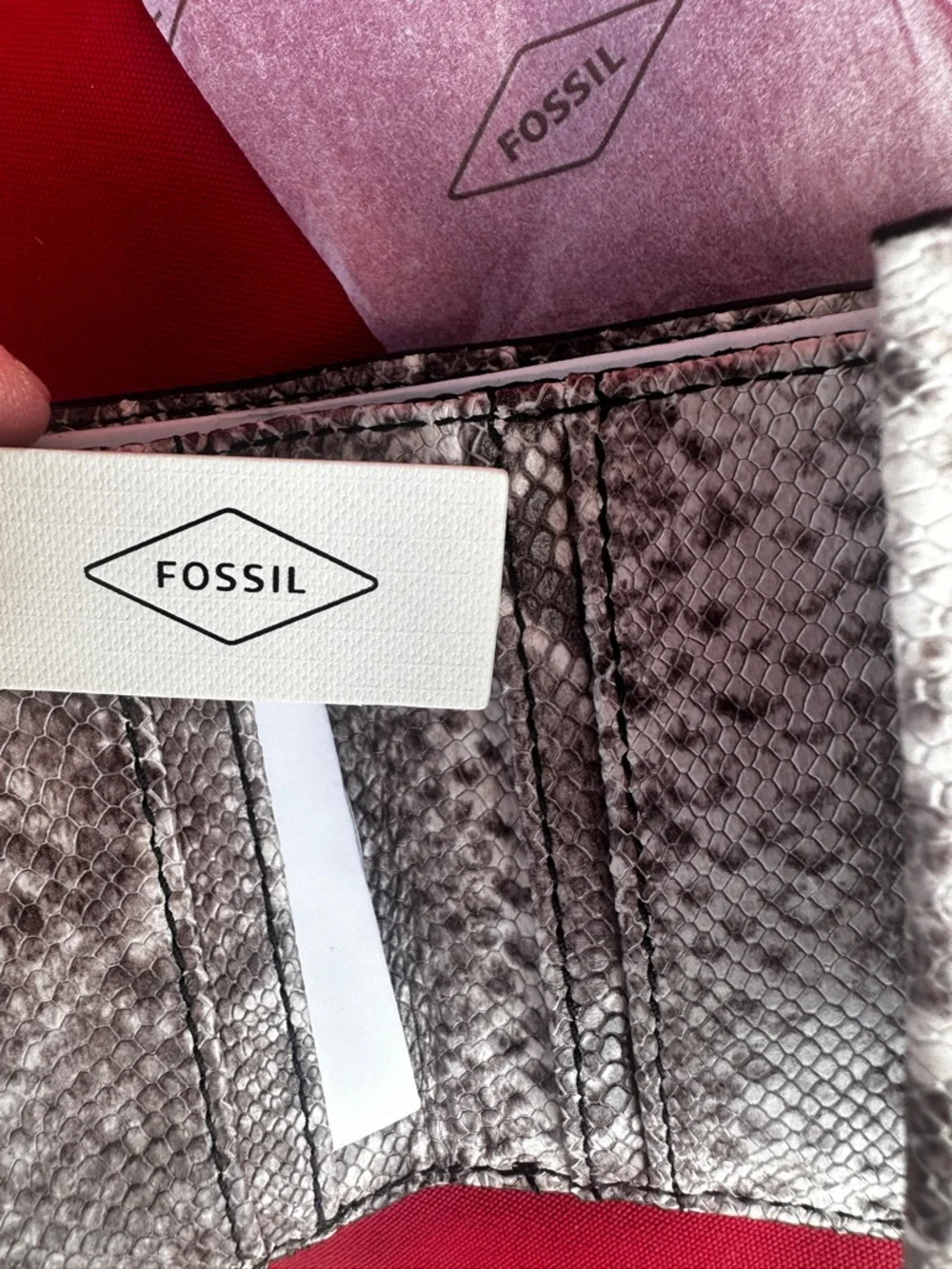 Fossil Penrose Trifold Wallet Python leather NWT holds coins cards bills NWT